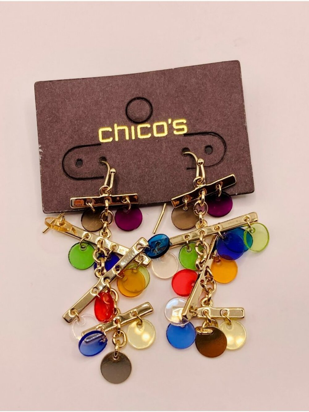 Chico's New Multicolor Dangle Disc Earrings Gold Accents -67B